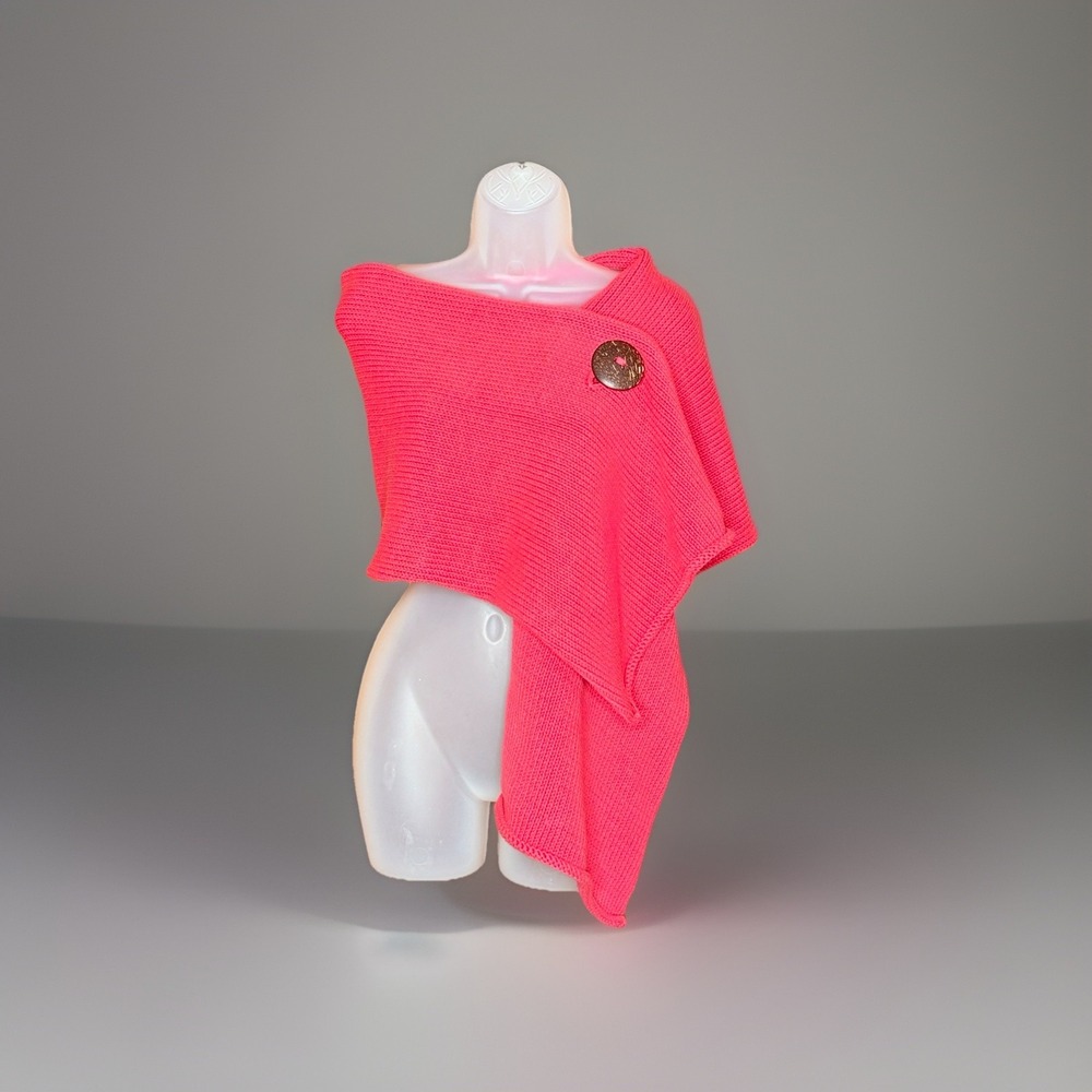 Haiku Button Wrap Shawl Womens OS‎ Coral Knit Coconut Shell Button Boho Artsy